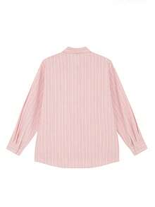Korean Style Collared Striped Long Sleeve Shirt Tops (Random Stripes) Pink - Pink - View 5