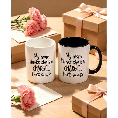 Mug Kopi Kutipan Lucu untuk Ibu, 11oz, Dua Warna, Bagian Dalam Hitam & Cangkir Keramik Putih Polos, Cetakan Teks Keluarga yang Humoris, Hadiah Ulang Tahun Hari Ibu yang Unik untuk Ibu dari Anak-Anak