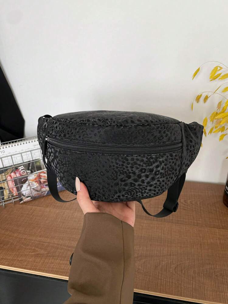 Vintage Black & Gray Leopard Print Chest Bag For Women, Versatile One Shoulder Crossbody Waist Bag, Large Capacity Dumpling-Shaped Backpack For Outdoor Sports And Travel - Black - View 2