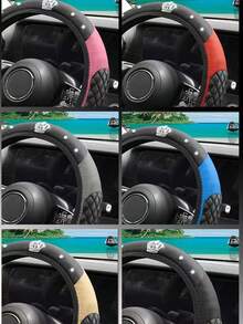 1pc Multicolor Crown Rhinestone Car Steering Wheel Cover, Bubble Embossed Elastic No Inner Ring Design, Anti-Slip All-Season Universal For Sedan SUV MPV Car Interior Accessory - Multicolor - View 7