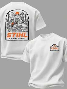 STIHL Into The Woods T-Shirt, STIHL Kettensägen-Grafik-T-Shirt, Outdoor-Holzarbeiter-Grafik-T-Shirt, Forstwirtschaftliches Arbeitsshirt - Weiss - Übersicht 1