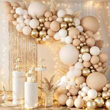 Neutral Color Balloon Arch Garland Set 102Pcs, Nude Sand White Metallic Gold Latex Balloons Included, Elegant Scene Ornaments For Wedding & Birthday Celebration Decor - Multicolor - View 2
