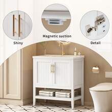 Old SKU: LY316467AAA-Badmöbel Single Vanity Unit With 80 Cm Base Cabinet And Ceramic Basin, White - White - View 7