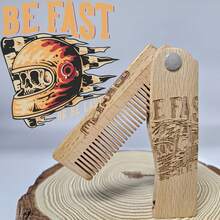 Vintage Folding Beard Comb With Skull Design, Smooth Bamboo Finish And Portable Style, Perfect Grooming Gift For Modern Men!! - Beard Comb - View 12