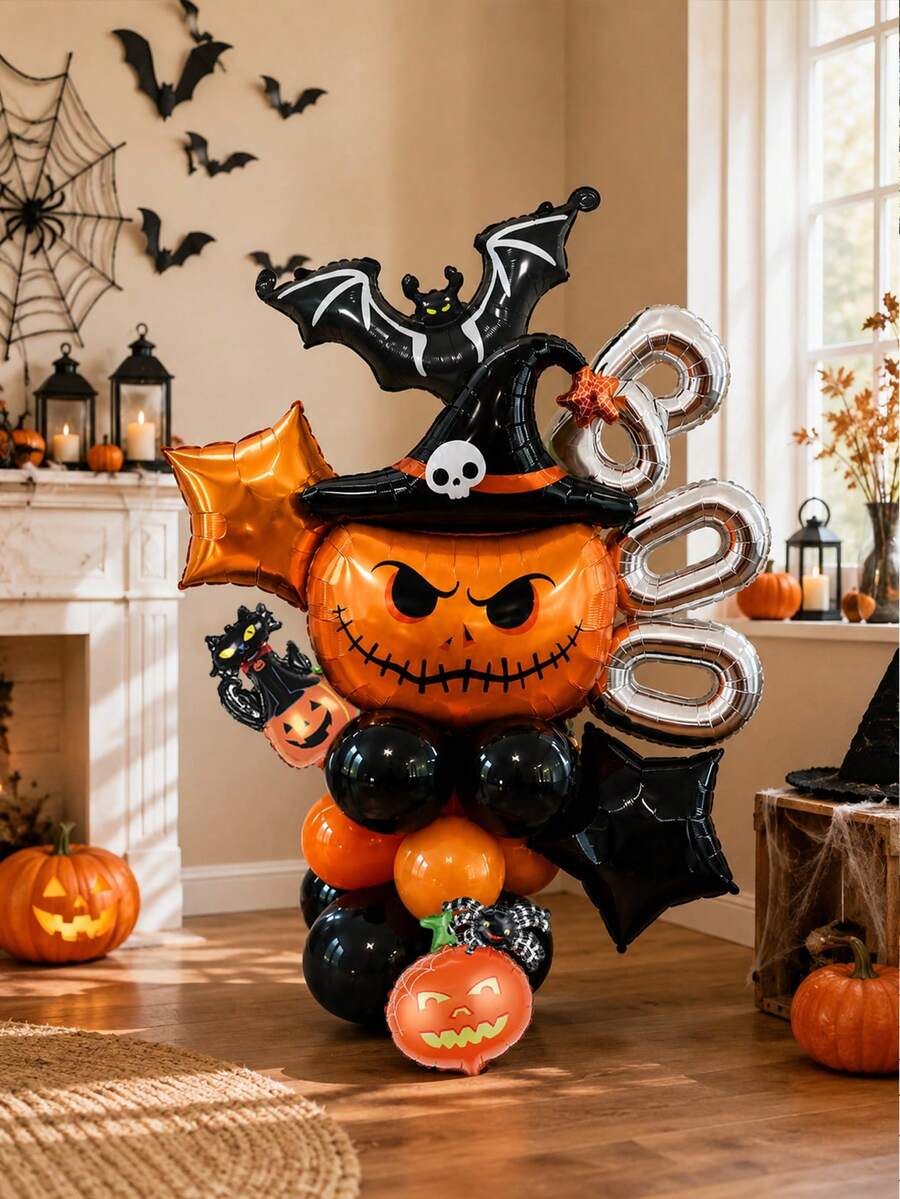 24pcs/Set Halloween Pumpkin Pillar Set, Includes Hat Pumpkin, Bat, BOO Letter Theme Designs, Suitable For Halloween Theme Birthday, Company Team Building, Market Photo Shoot - Multicolor - View 1