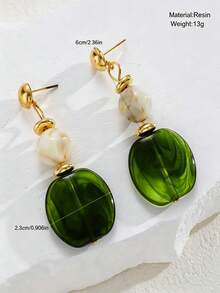 1 Pair Exquisite Niche Personalized Vintage Minimalist Versatile Geometric Asymmetrical Graphic Earrings Suitable For Women To Wear In Any Occasion, Holiday Gift For Loved Ones - Green - View 3