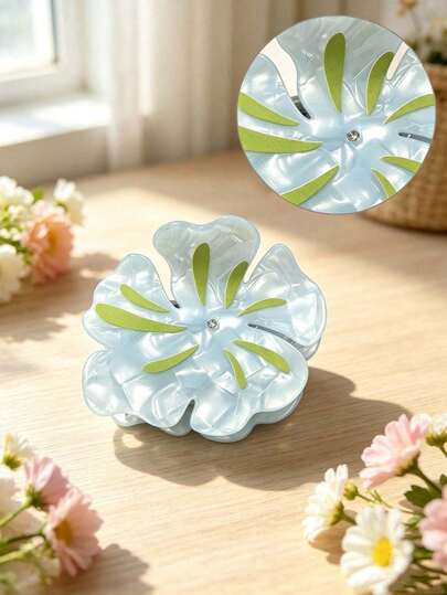 1pc Vintage Acetate Floral Claw Clip For Women, Fresh Lily / Blue Flower Hair Claw, Gentle Atmosphere Versatile Back Of Head Hair Clip, Thick Hair Hair Accessory For Daily Commute, Gift