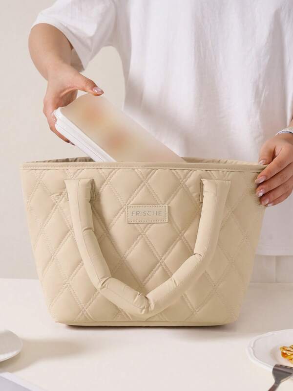 1pc Soft Fluffy Insulated Lunch Bag, Quilted Plaid Pattern Bento Box Bag, Reusable Large Portable Insulated Tote, Multi-Functional Insulated Cooler Bag, Fits Lunch Box And Drinks, Suitable For Commuting, School, Picnic, Fashionable College Style Design, Cute Food Bag, Home Decor, Ideal For Work, Office And School Use, Perfect Gift For Back To School, Picnic And Theme Park Trips