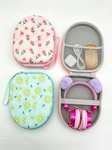 1pc EVA Headphone Storage Bag, Hard Shell Anti-Drop Anti-Pressure Zipper Earphone Case, Portable Wireless Bluetooth Earphone Protective Bag, With Mesh Pocket For Data Cable And Digital Accessories, Multiple Patterns Available - View 5