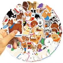 50pcs Cute Cartoon Dog Doodle Stickers, Fun Decorative Reward Stickers, Vinyl Waterproof Stickers For Water Bottles, Computers, Laptops, Phones, Luggage, Notebooks, Refrigerators - Rectangle - View 3