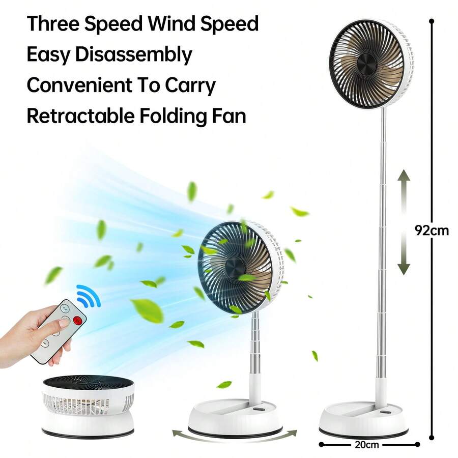 Summer Portable Telescopic Folding Electric Fan, USB Rechargeable, 5400/7200mAh Dual Battery Capacity Options, Bedroom Fan, Remote Control, 4-Speed Adjustable, Living Room, Kitchen, Room, Student Dorm, Outdoor Holiday Camping Essential