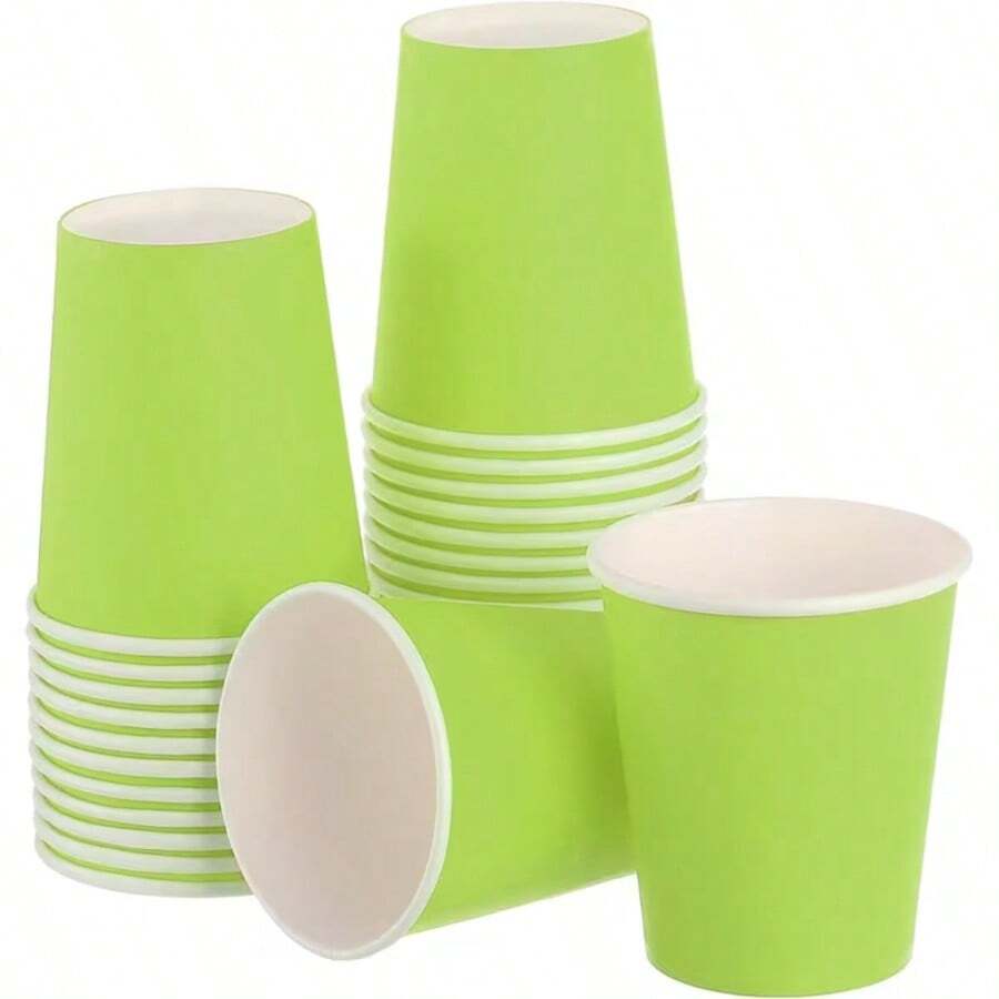 2/10/20/30/40/60/100pcs 9oz Paper Coffee Cups, Water Cups, Beverage Cups, Milk Cups, Juice Cups, Champagne Cups, Party Cups, Suitable For Hot And Cold Drinks, Green Paper Hot Coffee Cups, Suitable For Water, Juice Or Tea, Office, Party, Home, Travel, Suitable For Party, Picnic, Travel And Events - View 1