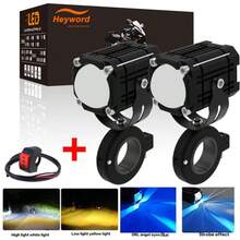 Heyword 1pc/2pcs Car Motorcycle External LED Light, Ultra-Bright, High/Low Beam, Yellow/White/Red 3-Color Switchable Strobe Light, Universal Off-Road Vehicle Lighting Work Light - Black 1Pc/Flash - View 14