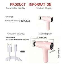 AXH. 1pc Customized High-Intensity Percussion Massage Gun With Rechargeable Battery, Full Body Massager, Muscle Relaxation, Same As Celebrity Model - Pink - View 6