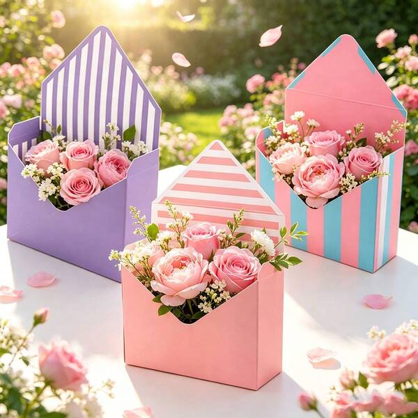 1Pieces Florist Bouquet Packaging Box Flower Wrapping Supplies Envelop Paper Packaging Boxes For Storing Flowers Present Storage, 7.87 X 2.75 X 6.29 Inch(Multicolored)