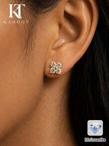 KAHOOT 1 Pair Exquisite 925 Sterling Silver Moissanite Earrings, Delicate Floral Design, Suitable For Daily Wear, Dating And Vacation - Gold - View 2