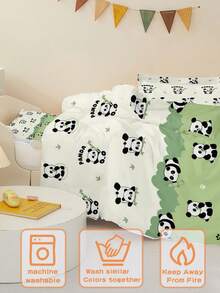 2PCS Set Perlengkapan Tidur Anak Motif Panda Kartun Lucu, Selimut Motif Bambu Hijau dengan Sarung Bantal untuk Dekorasi Kamar Tidur Balita - MultiWarna - View 8