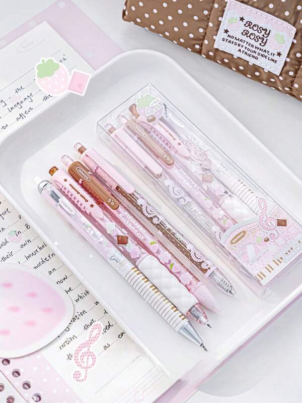 4pcs Strawberry Chocolate Gel Ink Pens, 0.5mm Retractable Ballpoint Pens Quick-Drying Black Ink, Including 1pc Chocolate Scented Pen And 1pc Erasable Pen, Ideal Gift For Girls And Students Back To School