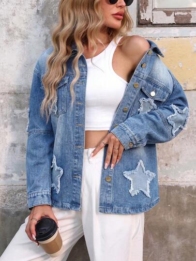 Women's Classic Star Denim Jacket, Traceable Cotton Casual