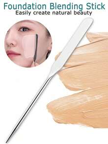 1pc Stainless Steel Foundation Mixing Stick, Dual-Ended Liquid Foundation Scraper, Makeup Light Therapy Gel Stirring Rod, Face Towel, Cotton Buds, Makeup Wipes - Silver - View 2