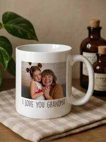 Customizable 11oz Ceramic Coffee Mug, Can Print Photos, Text And Logo, Personalized Photo Cup, Gift For Grandma, Mom, Dad, Holiday Commemorative Cup, Reusable, Suitable For Office, Home, Engagement, Wedding, Graduation - Multicolor - View 2
