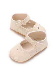 Cremeweiße Herz-Cut-out Baby-Prinzessinenschuhe, Spitzenbesatz Einzelriemen Weichsohle rutschfeste Pre-Walker Schuhe für Baby-Mädchen - Aprikosenfarben - Übersicht 4