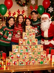 Hộp quà lịch Advent Giáng Sinh DIY, chất liệu giấy Kraft in hình ông già Noel & người tuyết, hộp đếm ngược xếp chồng được, hộp lưu trữ quà mini, trang trí bàn làm việc tại nhà dịp lễ, vật dụng đóng gói quà Giáng Sinh lý tưởng, trang trí lễ hội mùa đông - Nhiều màu - Xem 3