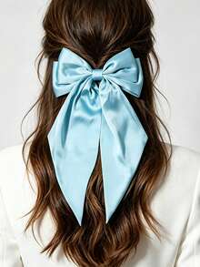 1pc Solid Color Satin Hair Clip With Ribbon Streamers And Large Bowknot, Versatile Hair Accessory For Women Valentine's Day Claw Clips Hair Claws Hair Barrettes, School Stuff, Elegant, College, Winter Outfit For Women, Bows, Cute, Hair Accessories, Head Accessories, Hairpin - Yellow - View 11