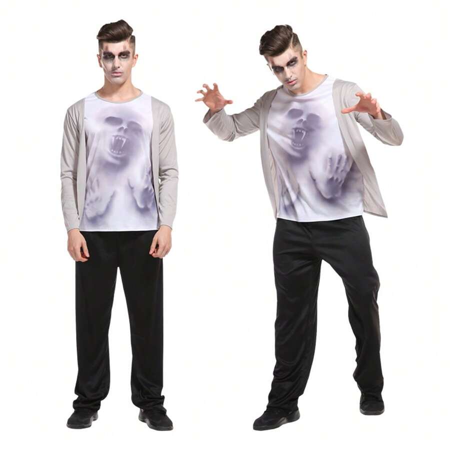 Halloween Horror Costume Demon Vampire Costume Horror Skull Print Set Suitable For Adult Holiday Party Performances