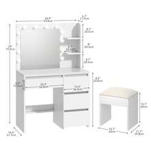Yitahome White Vanity Desk With 12-LED Mirror & Stool, Makeup Table With Drawers And Open Shelves, Dimmable Dressing Table For Bedroom - White - View 3