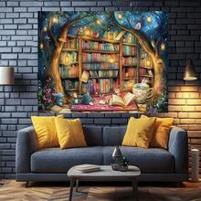 Magic Children's Reading Corner Backdrop Banner - Magic Forest Design With Bookshelves, Animals And Lanterns, Durable Polyester Suitable For Outdoor Parties, Home Decor - Multi-color 1 - View 5