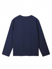 Autumn/Winter New Y2K American Vintage Letter Print Loose Long Sleeve T-Shirt - Navy Blue - View 5