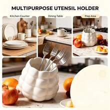 Ceramic Knife Fork Spoon Storage Rack Creative Woven Texture Design Kitchen Countertop Utensil Drainer Large Capacity Chopstick Holder Modern Minimalist Home Restaurant Tabletop Decor - Multicolor - View 4