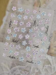 1pc Glossy Rhinestone Gradient Floral Nail Stickers, 3D Jelly Translucent Polka Dot Small Flower Elegant Cursive Self-Adhesive Nail Decals - 彩色 - 查看 4