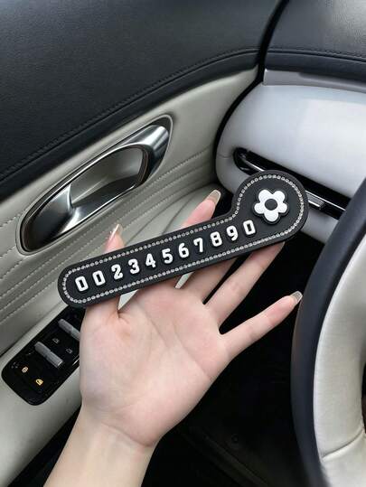 1pc Creative Rhinestone Car Parking Sign, Temporary Parking Phone Number Plate With Rhinestones, DIY Ornament, Musical Note Cartoon Temporary Parking Phone Number Plate, Black And White Floral Punctuation Parking Card Phone Number Plate