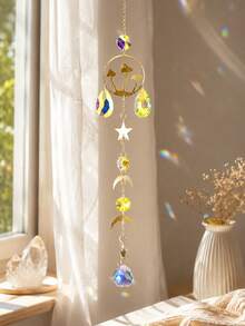 1/3pcs Mushroom Crystal Suncatcher, Gold Tone Moon & Star Rainbow Maker With Teardrop Prisms, Boho Window Hanging Ornament For Bedroom, Living Room, Garden & Home Decor, Gift For Women - Mushroom - View 9