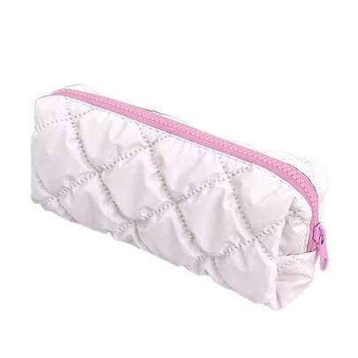 1Pc Korean Milk Foam Heart Patch Pencil Case, Ins Aesthetic Large Capacity Quilted Makeup Bag, Multi-Functional Portable Stationery Storage Pouch, Cute Pastel Zipper Cosmetic Organizer For Students School Daily Travel