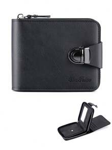 BATSIOE Vintage Men's Short Wallet With Lock, Multiple Card Slots, Mirror Window, Zipper Coin Pocket, Multifunctional Leather Wallet - Multicolor - View 13