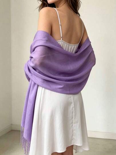 1pc Solid Color Ultra-Thin Soft Breathable Faux Cashmere Tassel Long Thin Women's Scarf, Casual Elegant Air Conditioning Shawl Dual-Use Beach Sun Protection Scarf Warm Dual-Use Suitable For Daily Outings Gift Giveaway