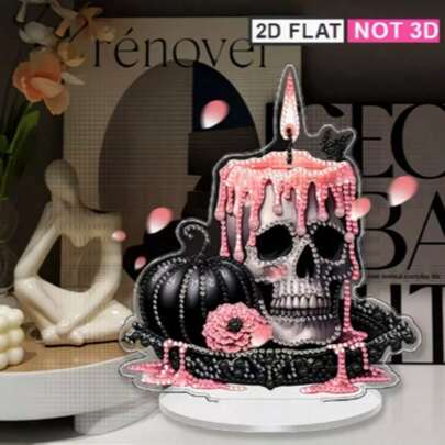 2D Flat Acrylic Special Shaped Candle Ornament, Halloween Pumpkin Skull Candle Theme Desktop Decoration, Acrylic Home Decor Handicraft Gift, Suitable For Bedroom, Office, Living Room Desk And Halloween Decoration