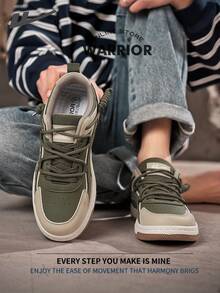 Warrior Men's Board ShoesSpring And SummerComfortable Modest Style Casual Yet Sleek Sneakers Applicable Throughout The Year Wear-Resisting All-Day Wear Training Sneakers Running Shoes - Army Green/Apricot - View 2