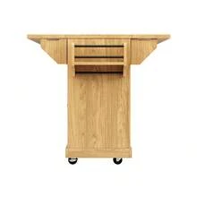 Multifunctional Service Cart, Kitchen Trolley With Storage, Adjustable Shelves And Wine Bottle Holder, Mobile Side Table For Dining Room, Living Room And Balcony, Natural Brown - Natural Wood Color - View 10