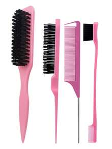 5pcs Wooden Hairbrush And Rat Tail Comb Set – Made Of Soft Bristles, ABS And Natural Wood – Smooths Hair, Detangles – Perfect For Daily Care, Salon Styling, Back To School And Travel - Multicolor - View 31