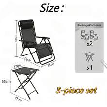 3 Pieces Zero Gravity Patio Furniture Set, 2 Adjustable Folding Recliner Lounge Chairs With Headrest + Foldable Side Table, Weather Resistant Outdoor Bistro Set For Backyard Lawn Pool Balcony - C - View 8