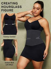 1pc Plus Size Women's Seamless Shapewear Dress With Tummy Control And Butt Lift PAUKEE Shapewear For Dress, Postpartum Clothes - Black - View 4