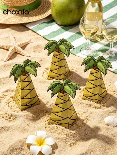choxila 10pcs/20pcs 5.5x1.97in Saudi Palm Tree Candy Boxes, Mini Cardboard Gift Boxes With Green Leaves, Tropical Desert Theme, Foldable Pyramid Packaging, Suitable For Candy, Chocolate, Party Favors, Ideal For Saudi National Day, Eid, Birthday Parties And Holiday Season