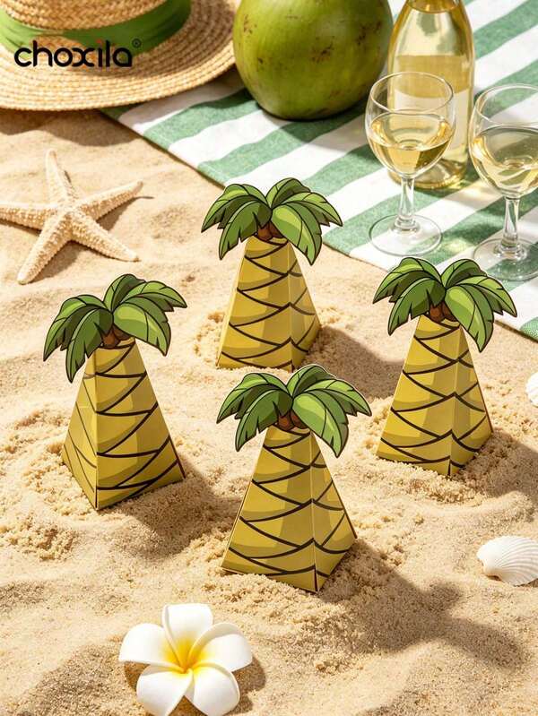 choxila 10pcs/20pcs 5.5x1.97in Saudi Palm Tree Candy Boxes, Mini Cardboard Gift Boxes With Green Leaves, Tropical Desert Theme, Foldable Pyramid Packaging, Suitable For Candy, Chocolate, Party Favors, Ideal For Saudi National Day, Eid, Birthday Parties And Holiday Season