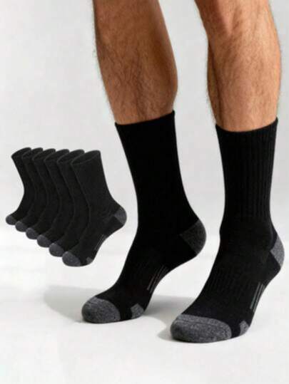 5/10 Pairs Men's All-Season Versatile Comfortable Pure Black Sports Socks, Suitable For Daily Wear, Running, Fitness, Outdoor Sports