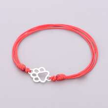1pc S925 Sterling Silver Hollow Cat & Dog Paw Print Multi-Layer Red & Black Adjustable Wax Rope Bracelet, Minimalist Drawstring Wish Bracelet For Pet Lovers, Versatile Silver Hand Rope Accessory - Silver - View 3