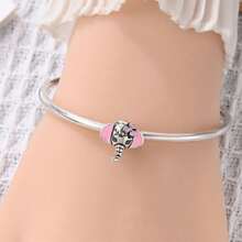 1pc Silver-Plated Pink Tone Cute Hollow Bead, Bow Elephant, Camera Koala, Donut Rabbit, Rhinestone Toaster, Soft Pink Enamel With Colorful Zirconia, Suitable For Bracelet Necklace, Handmade DIY Jewelry, Girly Cute Style Holiday Gift Accessory - Multicolor - View 3